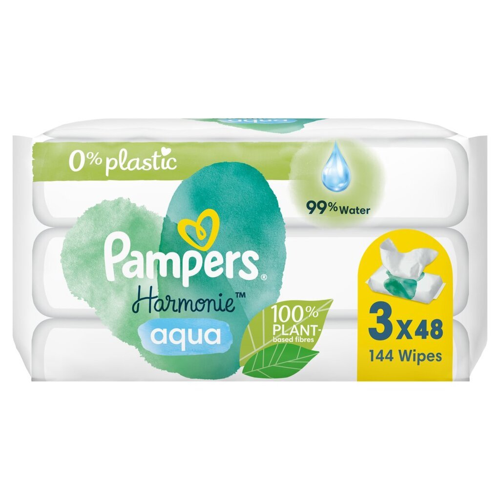 PAMPERS Harmonie Aqua 3*48 kpl hinta ja tiedot | Vauvojen kosteuspyyhkeet | hobbyhall.fi