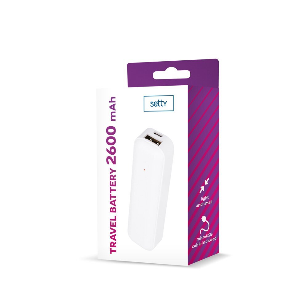 Setty power bank 2600 mAh mini, valkoinen hinta ja tiedot | Varavirtalähteet | hobbyhall.fi