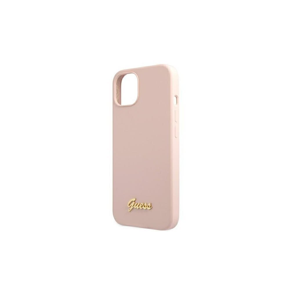 Guess kotelo iPhone 13 6,1" GUHMP13MLSLMGLP light pink hard case Silicone Script Gold Logo Magsafe hinta ja tiedot | Puhelimen kuoret ja kotelot | hobbyhall.fi