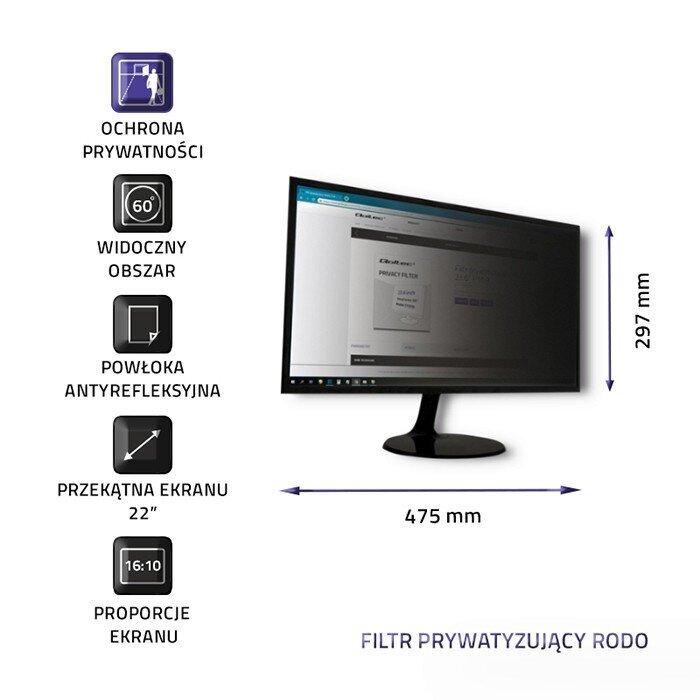 Qoltec 51056 Privacy filter 22" | 16:10 hinta ja tiedot | Näyttötelineet | hobbyhall.fi