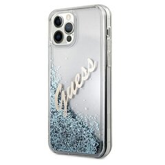 Guess kotelo iPhone 12 Pro Max 6.7 "GUHCP12LGLVSBL blue hard case Glitter Vintage Script hinta ja tiedot | Puhelimen kuoret ja kotelot | hobbyhall.fi