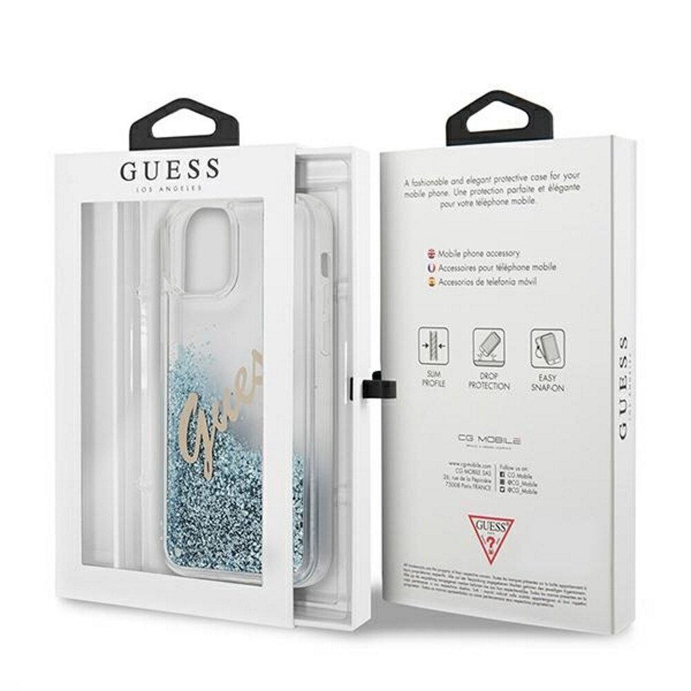 Guess kotelo iPhone 12/12 Pro 6.1" GUHCP12MGLVSBL blue hard case Glitter Vintage Script hinta ja tiedot | Puhelimen kuoret ja kotelot | hobbyhall.fi