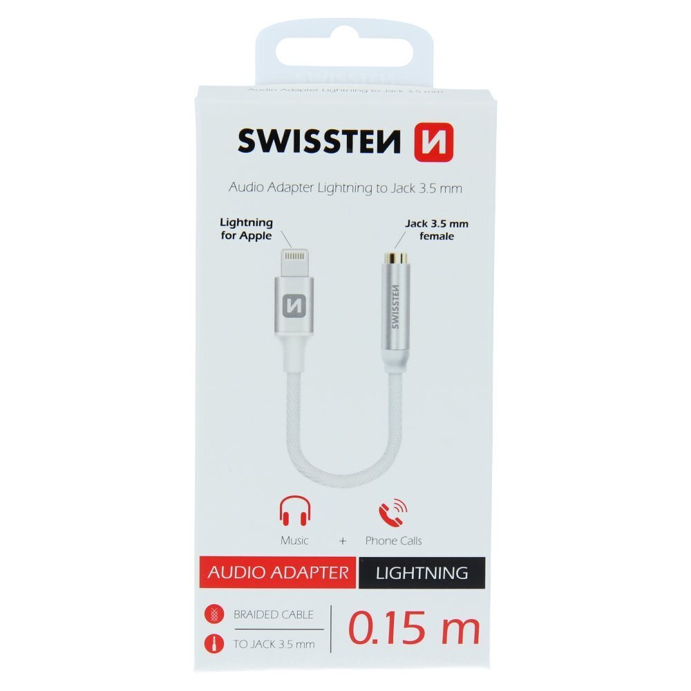 Swissten Lightning to Jack 3.5mm Audio Adapter for iPhone and iPad 15 cm Silver hinta ja tiedot | Adapterit | hobbyhall.fi