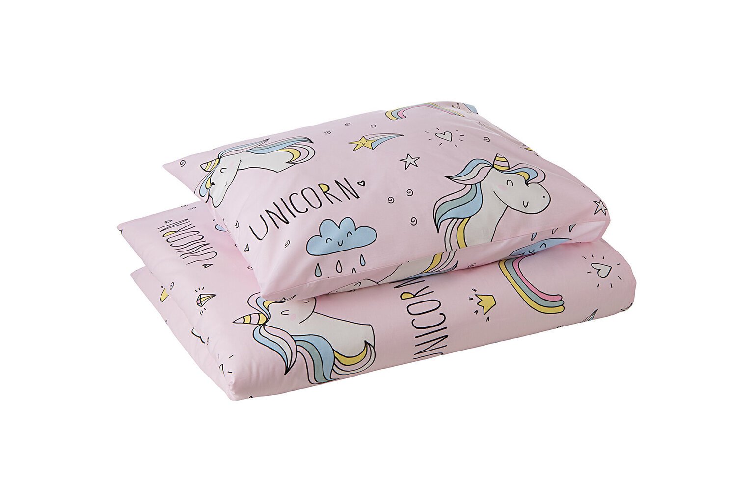 Unicorn -lasten pussilakanasetti, vaaleanpunainen, 150x210 + 50x60 cm, hinta ja tiedot | Vuodevaatteet lapsille | hobbyhall.fi