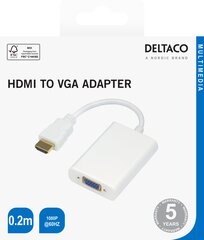 HDMI-VGA-sovitin Deltaco 1920x1080 60Hz, 0.2m, Valkoinen/HDMI-VGA8-K/00100029 hinta ja tiedot | Deltaco Tietokoneiden lisävarusteet | hobbyhall.fi