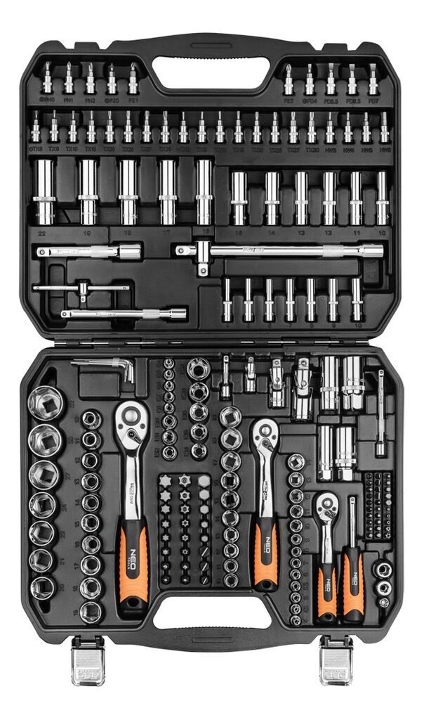 Työkalusarja 1/4", 3/8", 1/2", 182 kpl. NEO 08-680 hinta ja tiedot | Käsityökalut | hobbyhall.fi