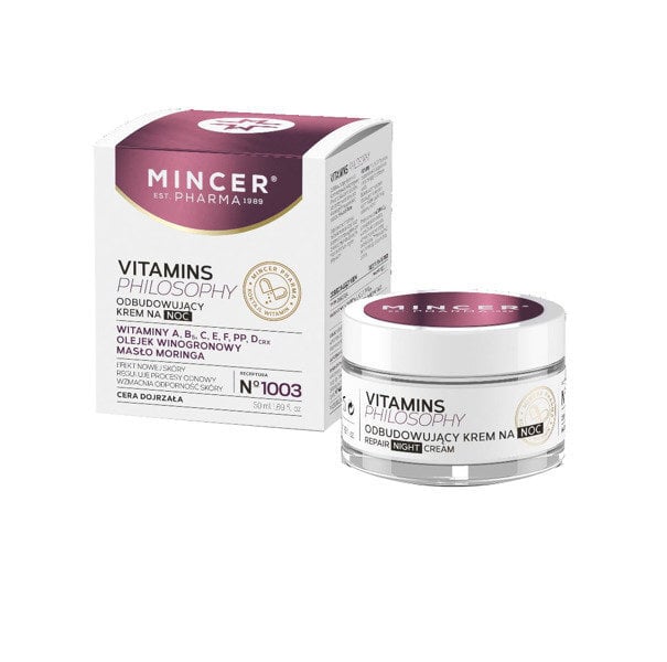 Mincer Pharma Vitamins Philosophy No.1003 -korjaava yövoide ikääntymistä vastaan, 50 ml hinta ja tiedot | Kasvovoiteet | hobbyhall.fi