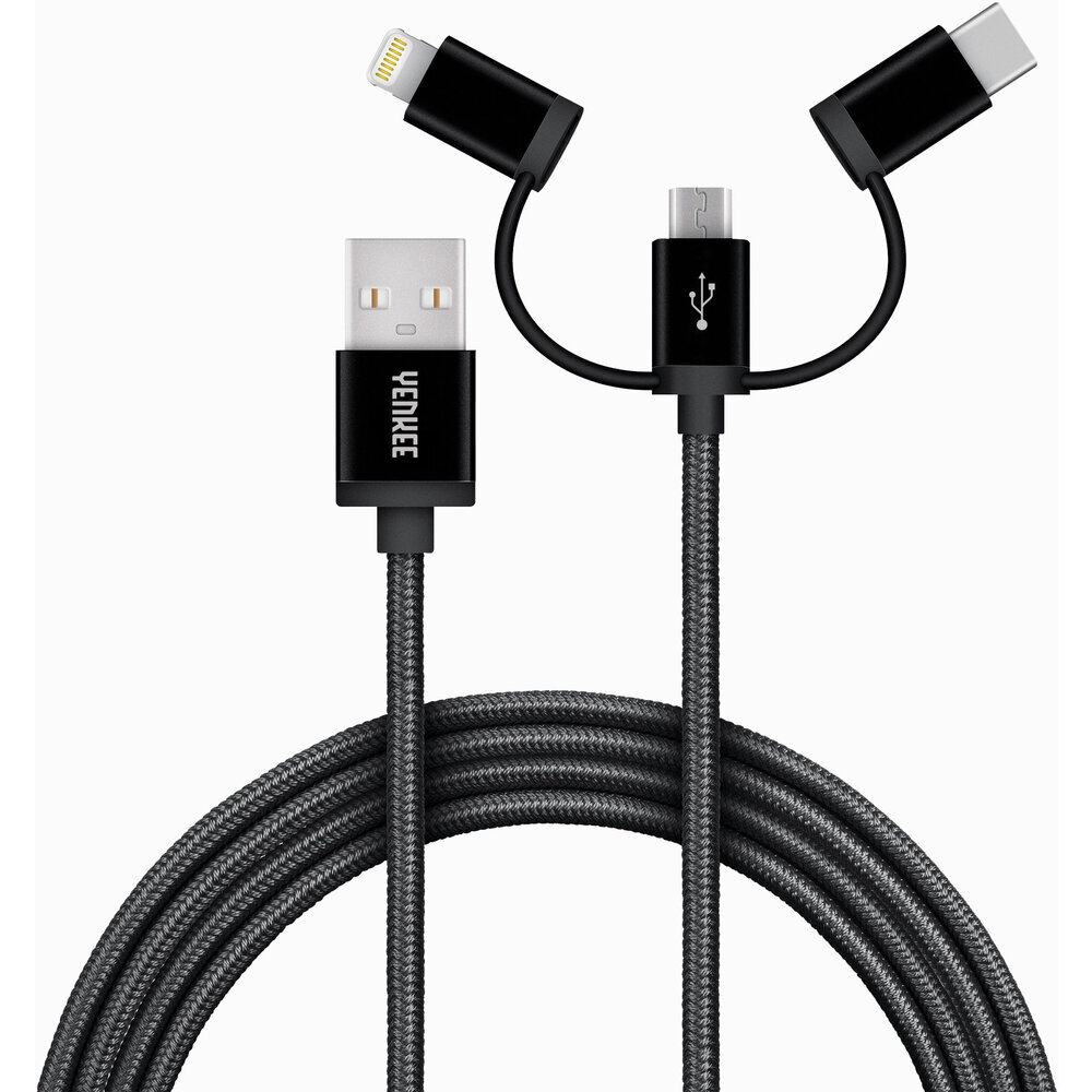 YENKEE, 2.0 USB A - USB-C/Micro-USB/Lightning - 3in1-kaapeli, 480 Mbps, 1m. hinta ja tiedot | Puhelinkaapelit | hobbyhall.fi