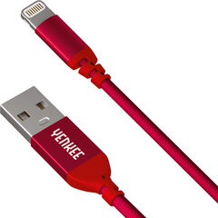 YENKEE - Punottu kaapeli, 2.0 USB A - Salama, MFi-sertifioitu, 480 Mbps, 5V / 2.4A, 10W, 1m, alumiinikotelo, väritykseltään punainen. hinta ja tiedot | Puhelinkaapelit | hobbyhall.fi