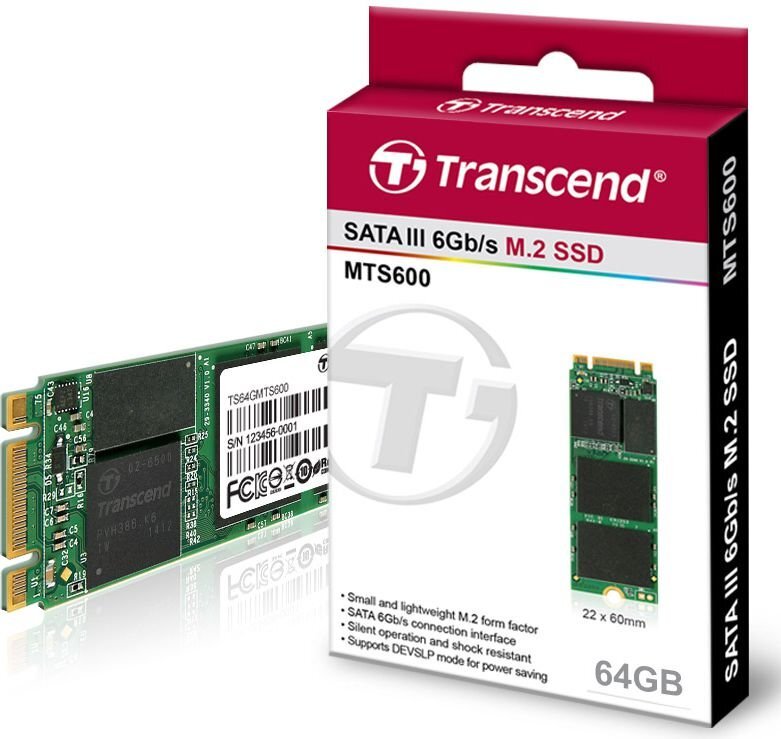 Transcend M.2 2260 64 GT SATA3 (TS64GMTS600) hinta ja tiedot | Kovalevyt | hobbyhall.fi