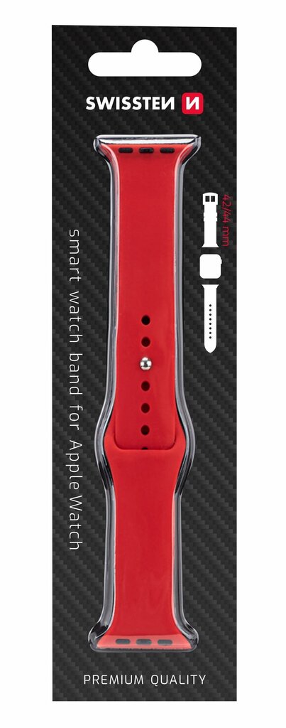 Vaihtohihna Swissten Silicone Band for Apple Watch 42-44mm, Red hinta ja tiedot | Älykellojen ja aktiivisuusrannekkeiden lisätarvikkeet | hobbyhall.fi