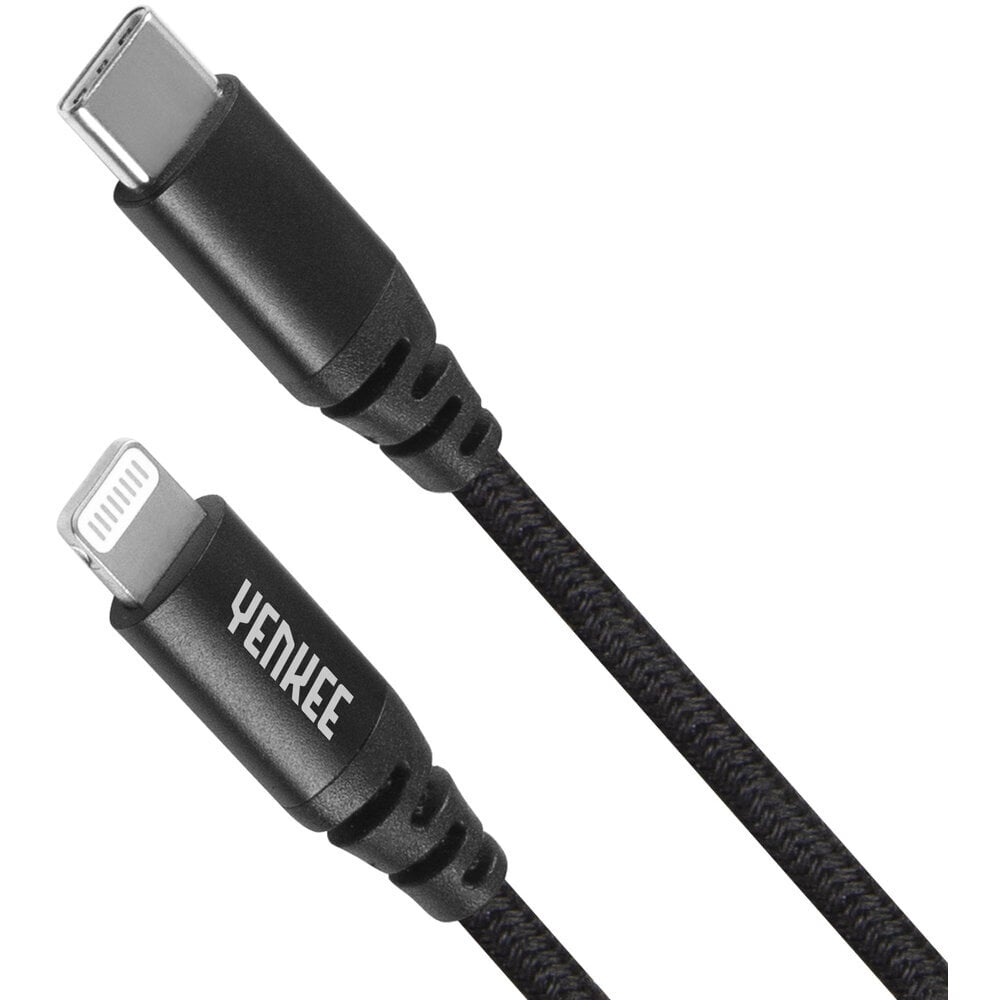 YENKEE - Punottu kaapeli, USB C - Lightning, MFi-sertifioitu, Power Delivery 3.0, 3A, 480 Mbps, 1m, alumiinikotelo, väriltään musta. hinta ja tiedot | Puhelinkaapelit | hobbyhall.fi