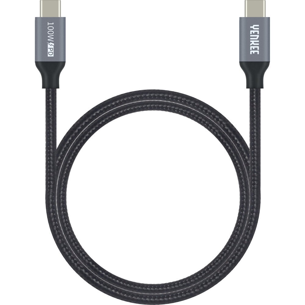 YENKEE - Punottu kaapeli, 3.1 (Gen 2) USB C - USB C, 10Gb/s, 20V/5A, 100W, 1,5m, alumiinikotelo, väriltään musta. hinta ja tiedot | Puhelinkaapelit | hobbyhall.fi