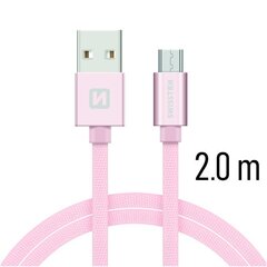 Swissten Textile Quick Charge Universal Micro USB Data and Charging Cable 2.0m Pink hinta ja tiedot | Puhelinkaapelit | hobbyhall.fi