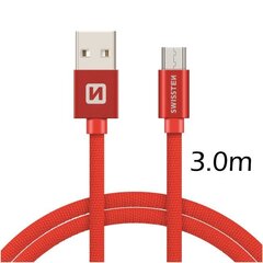Swissten Textile Quick Charge Universal Micro USB Data and Charging Cable 3.0m Red hinta ja tiedot | Puhelinkaapelit | hobbyhall.fi