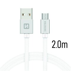 Swissten Textile Quick Charge Universal Micro USB Data and Charging Cable 2.0m Silver hinta ja tiedot | Puhelinkaapelit | hobbyhall.fi
