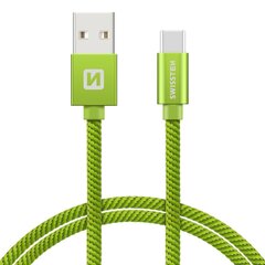 Swissten Textile Universal Quick Charge 3.1 USB-C Data and Charging Cable 20 cm Green hinta ja tiedot | Puhelinkaapelit | hobbyhall.fi