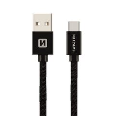 Swissten Textile Universal Quick Charge 3.1 USB-C Data and Charging Cable 3m Black hinta ja tiedot | Puhelinkaapelit | hobbyhall.fi