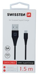 Swissten 5A Super Fast Charge USB-C Data and Charging Cable 1.5m Black hinta ja tiedot | Puhelinkaapelit | hobbyhall.fi