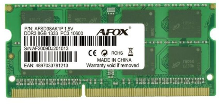 AFOX : SO-DIMM DDR3. 8 Gt - muistimoduuli . 1333 MHz. hinta ja tiedot | Muisti (RAM) | hobbyhall.fi