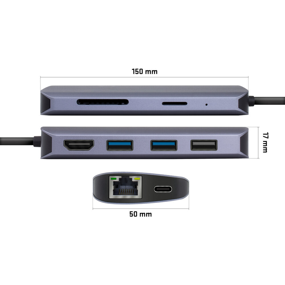 YENKEE - USB-keskitin 8in1 , 3.2 (Gen 1) USB C - 1xUSB-C, 100W/1xHDMI 4k @30Hz /1xUSB-A 2.0/ 1xUSB-A 3.0/portti RJ-45 (Ethernet), 1000 Mbps/ SD/Micro SD. hinta ja tiedot | Adapterit | hobbyhall.fi