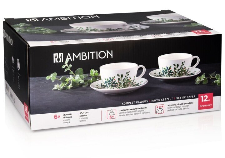 Ambition kahviastiasto Greenery, 12 kpl hinta ja tiedot | Lasit, mukit ja kannut | hobbyhall.fi