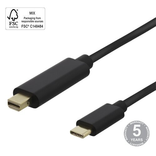 Deltaco USB-C - MiniDisplayPort, 21,6 Gbit/s, 3840x2160 i 60 Hz, 2m, musta / 00140017 hinta ja tiedot | Kaapelit ja adapterit | hobbyhall.fi