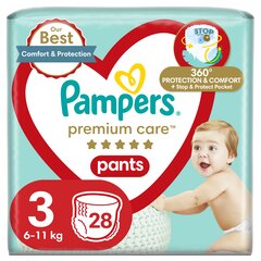 Pampers Premium Care Pants -housuvaipat, koko 3, 28 vaippaa, 15 kg + hinta ja tiedot | Vaipat | hobbyhall.fi