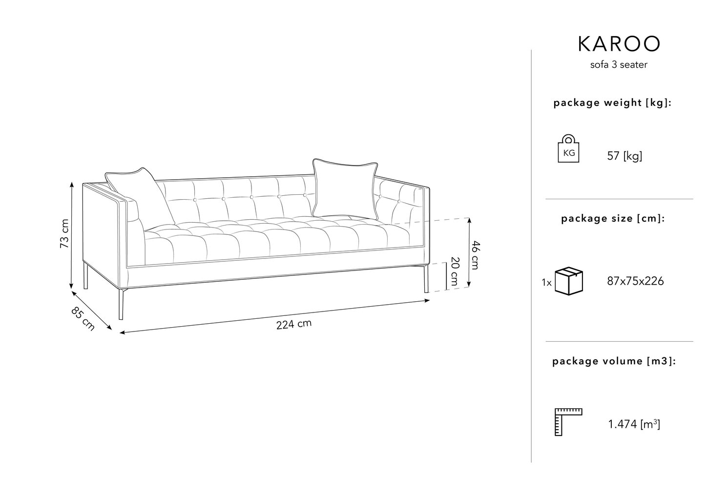 Kolmipaikkainen sohva Micadoni Home Karoo, beige hinta ja tiedot | Sohvat ja vuodesohvat | hobbyhall.fi