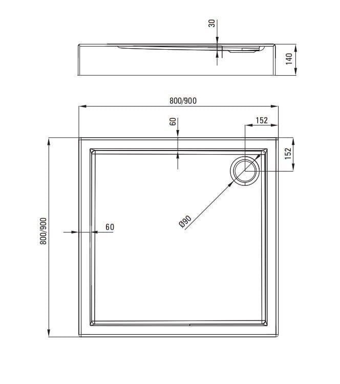 Deante neliönmuotoinen suihkuallas Jasmin, 80x80, 90x90 cm hinta ja tiedot | Suihkualtaat | hobbyhall.fi