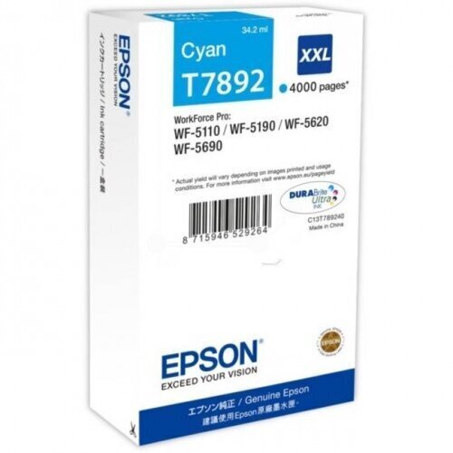 Epson T7892 XXL Ink Cartridge, Cyan hinta ja tiedot | Mustekasetit | hobbyhall.fi