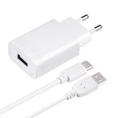 Laturi Forcell Pulse Quick Charge 3.0 Premium-matkalaturi + Type-C-kaapeli USB, 2.4A, valkoinen hinta ja tiedot | Puhelimen laturit | hobbyhall.fi