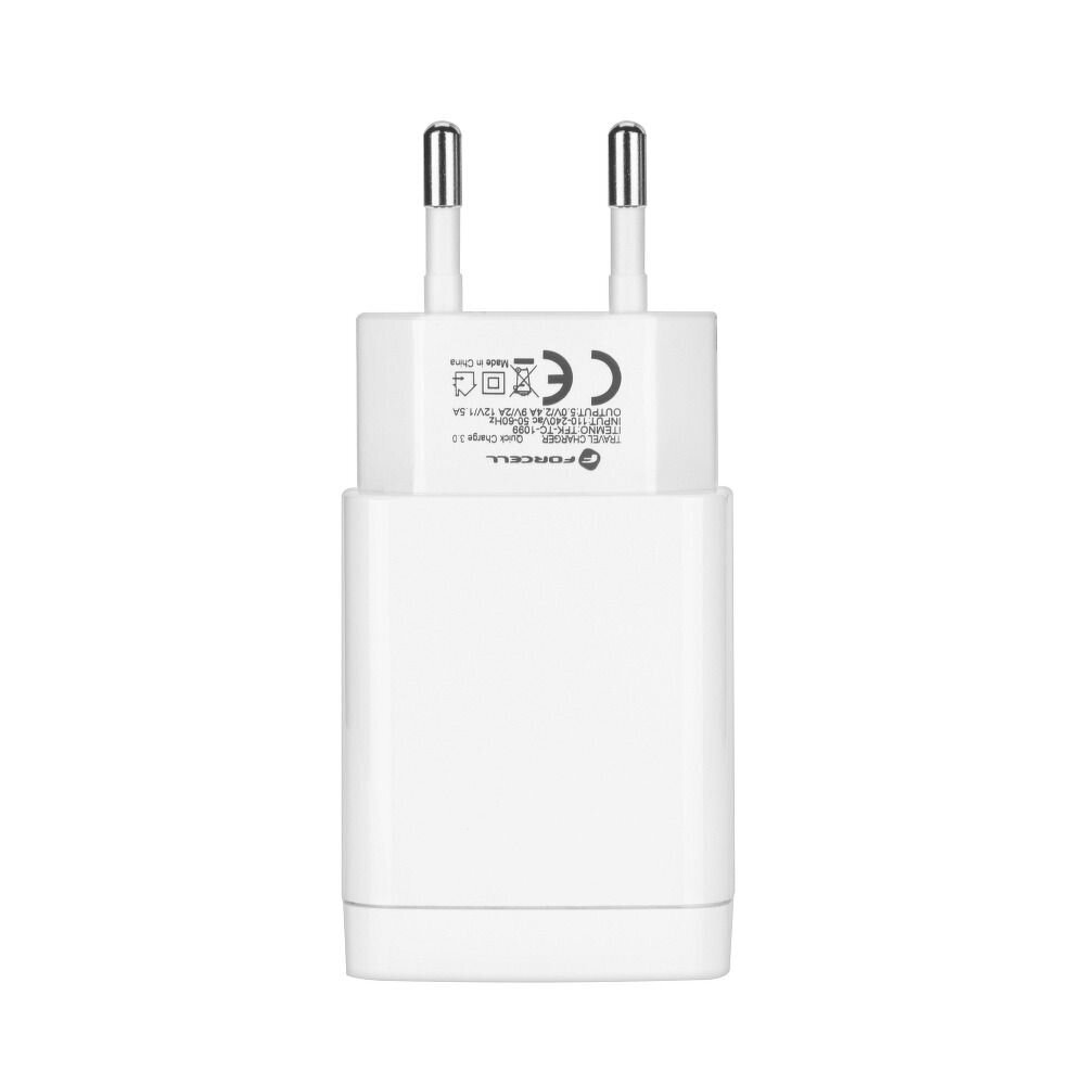 Laturi Forcell Pulse Quick Charge 3.0 Premium-matkalaturi + Type-C-kaapeli USB, 2.4A, valkoinen hinta ja tiedot | Puhelimen laturit | hobbyhall.fi