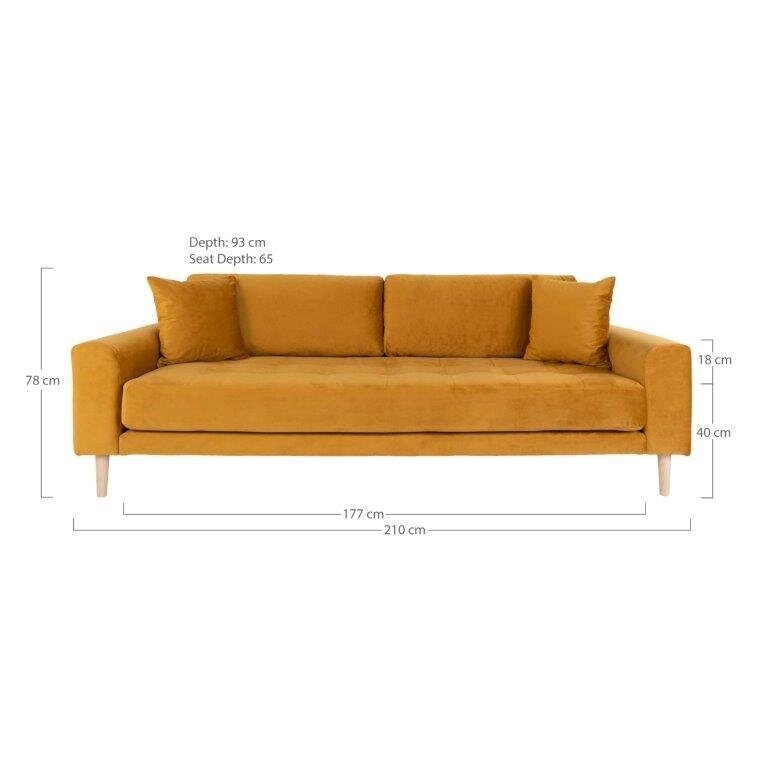 Lido-sohva, 3-istuttava, sis. koristetyynyt, keltainen hinta ja tiedot | Sohvat ja vuodesohvat | hobbyhall.fi
