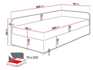 UNO - sänky. Mitat : 90 cm x 200 cm. Sängyssä on myös pesulaatikko- hinta ja tiedot | Sängyt | hobbyhall.fi