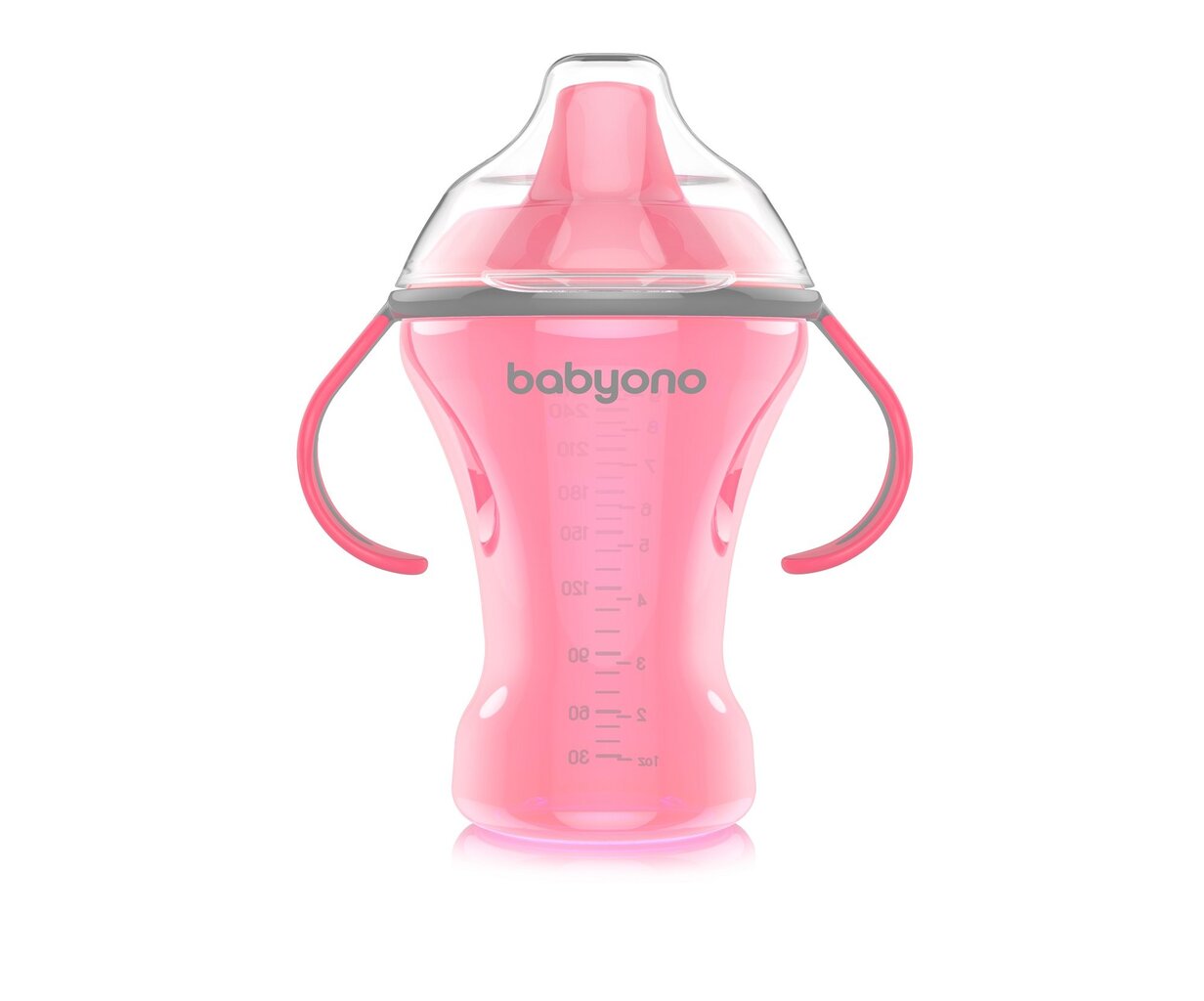 Tuttipullo pehmeällä tutilla BabyOno Natural Nursing, 260 ml, 1457, vaaleanpunainen hinta ja tiedot | Tuttipullot ja tarvikkeet | hobbyhall.fi