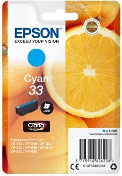 EPSON Singlepack Cyan 33 Claria Premium hinta ja tiedot | Mustekasetit | hobbyhall.fi