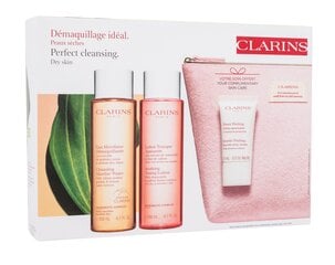 Clarins Premium -lahjasetti naiselle: misellivesi, 200 ml + virkistävä kasvovesi, 200 ml + kasvokuorinta, 15 ml + kosmetiikkalaukku hinta ja tiedot | Kasvojen puhdistusaineet | hobbyhall.fi