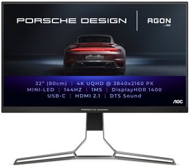 AOC Porsche PD32M 31.5" 4K Ultra HD IPS Musta, Harmaa hinta ja tiedot | Näytöt | hobbyhall.fi