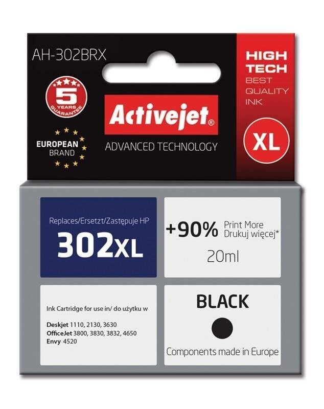 Activejet AH-302BRX, HP 302XL F6U68AE musta hinta ja tiedot | Mustekasetit | hobbyhall.fi