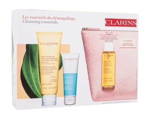 Clarins-lahjapakkaus: Clarins Cleanser Hydrating Gentle Foaming -puhdistusaine, 125 ml + Clarins Fresh -kasvokuorinta, 50 ml + Clarins Hydrating Toning Lotion -kasvovesi, 50 ml + kosmetiikkalaukku hinta ja tiedot | Kasvojen puhdistusaineet | hobbyhall.fi