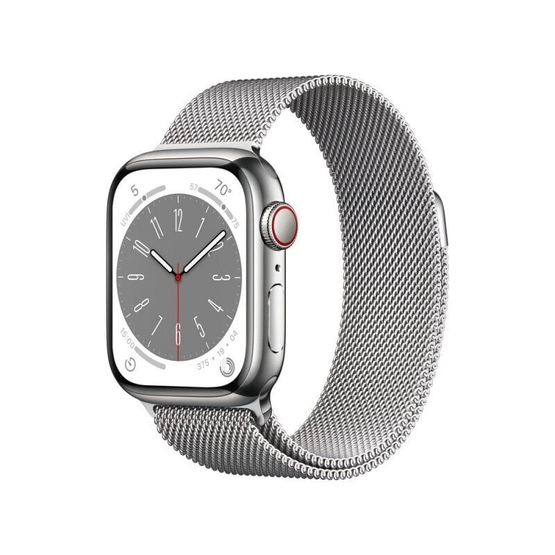 Apple Watch Series 8 GPS + Cellular 45mm Silver ruostumaton teräskuori ,Silver milanolaisranneke MNKJ3 hinta ja tiedot | Älykellot | hobbyhall.fi