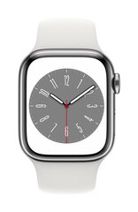 Apple Watch Series 8 GPS + Cellular 45mm Silver ruostumaton teräskuori ,White urheiluranneke - MNKE3 hinta ja tiedot | Apple Älykellot ja aktiivisuusrannekkeet | hobbyhall.fi