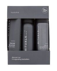 Rituals Homme -ihonhoitopakkaus miehelle: puhdistusvaahto, 50 ml + deodorantti, 50 ml + kasvokuorinta, 70 ml hinta ja tiedot | Suihkusaippuat ja suihkugeelit | hobbyhall.fi