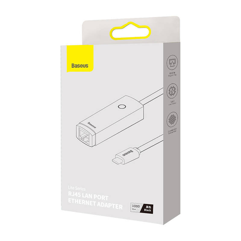 Adapteri Baseus Lite Series USB-C - RJ45-verkko (musta) hinta ja tiedot | Adapterit | hobbyhall.fi