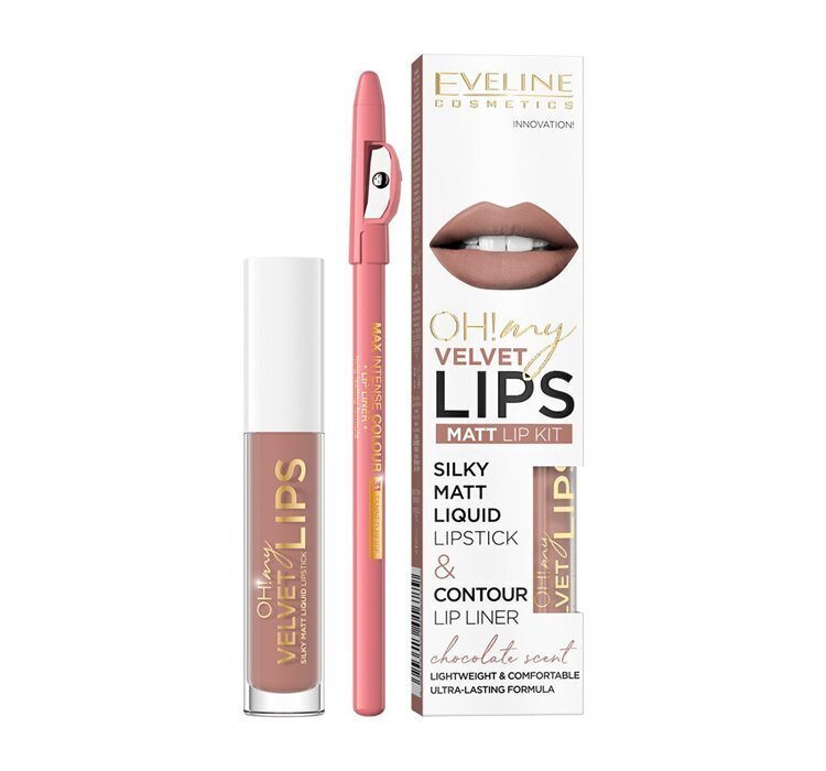 Eveline Oh My Lips Liquid Matta huulipuna, 4,5 ml + Huultenrajauskynä Contour Lip Liner 11 Cookie milkshake. hinta ja tiedot | Huulipunat, huulikiillot ja huulirasvat | hobbyhall.fi