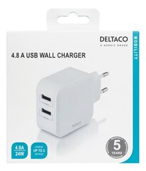 Deltaco USB 2x USB-A 2.4 A USB-AC175 hinta ja tiedot | Puhelimen laturit | hobbyhall.fi