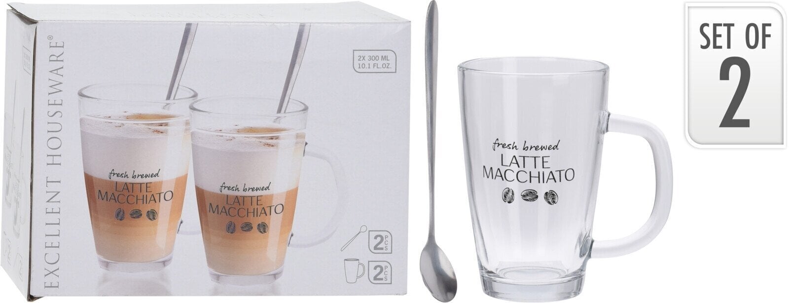 LATTE MACCHIATO - Kahden kupin setti lusikoilla. hinta ja tiedot | Lasit, mukit ja kannut | hobbyhall.fi