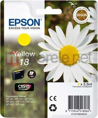 Epson 18 Ink Cartridge, Yellow hinta ja tiedot | Mustekasetit | hobbyhall.fi