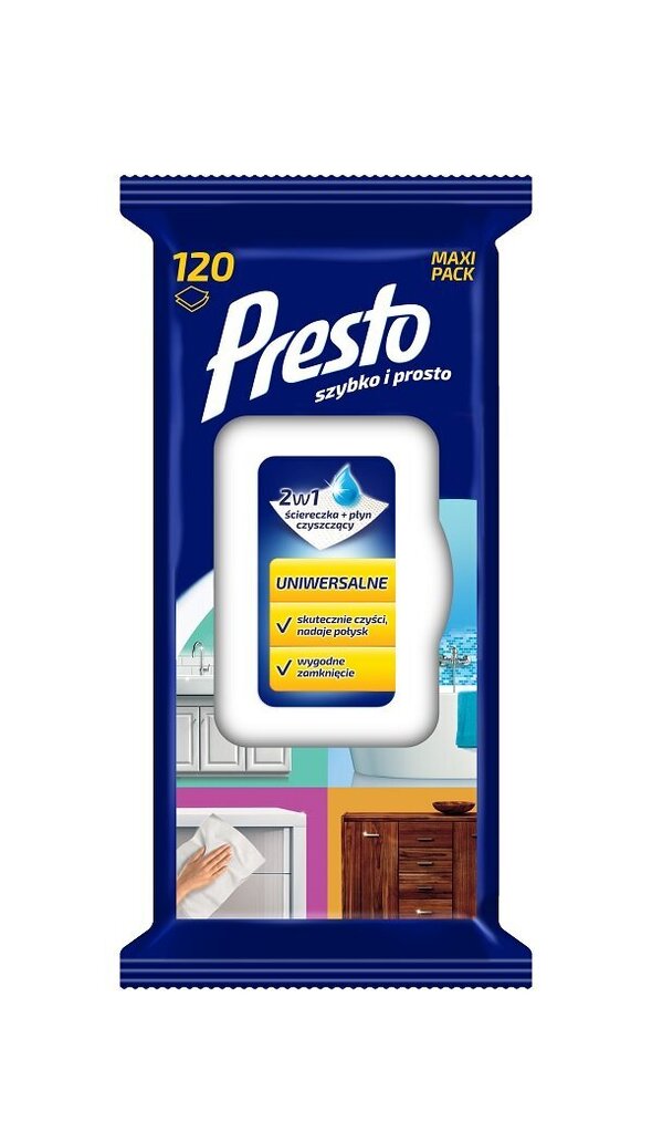 Presto Maxi Pack - Kosteuspyyhkeet. Tuotteita pakkauksessa yhteensä 120 kpl. hinta ja tiedot | Puhdistusaineet | hobbyhall.fi